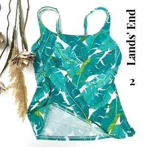 New Lands' End Blue Green Floral Swim Tank Top Size 2